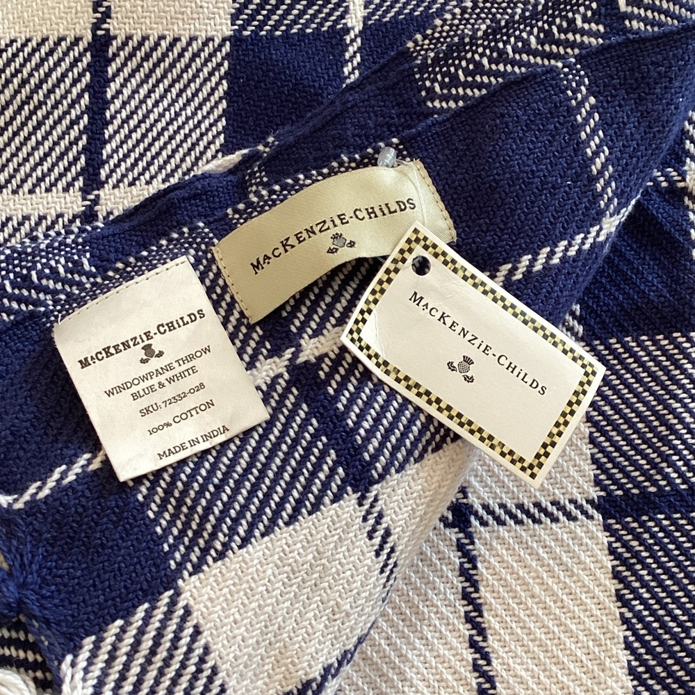 NWT MacKenzie-Childs Navy and White Windowpane Throw - Picture 2 of 3